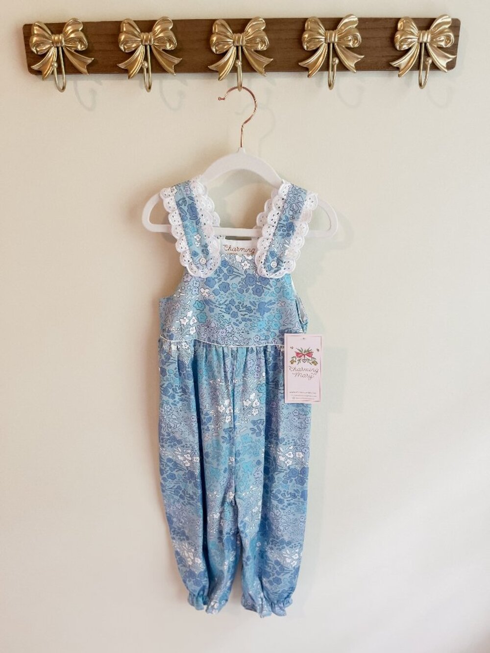 Charming Mary NWT 3T Blue Floral Lace Ruffle Jumpsuit